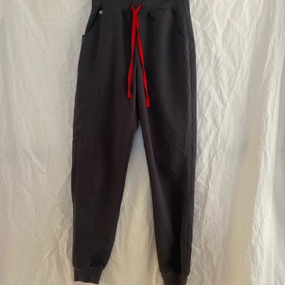 Figs Women's Charcoal Joggers with Bright Red Accent